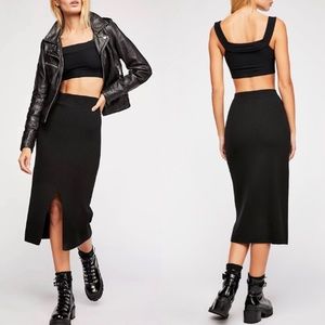 Free People Black Size 2 Ribbed Midi Skirt